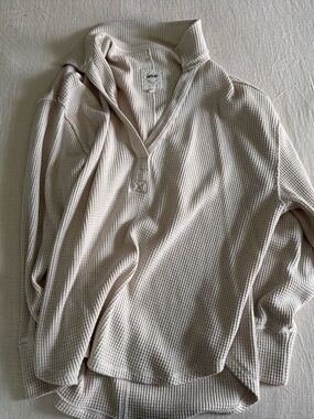 aerie Cream Waffle-Knit Henley Sweater